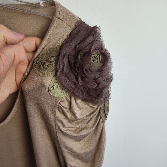 Susan Lawrence 3X plus size blouse cool brown applique soft stretch embellished - Picture 5 of 9